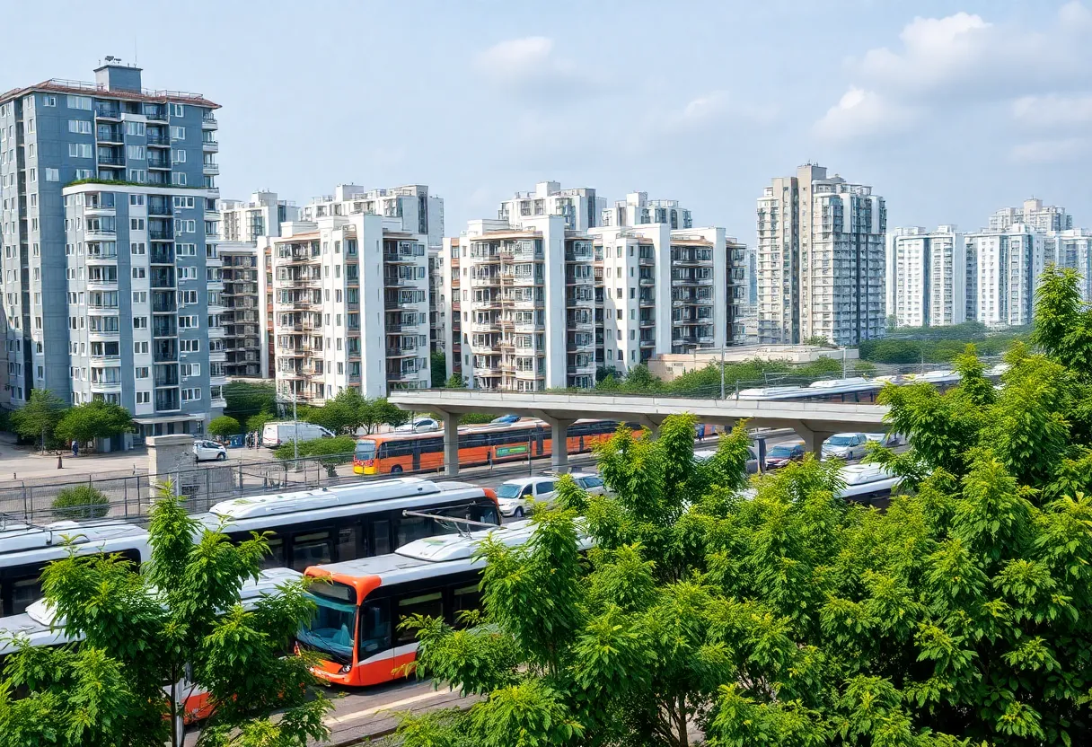 High-density housing development adjacent to public transit