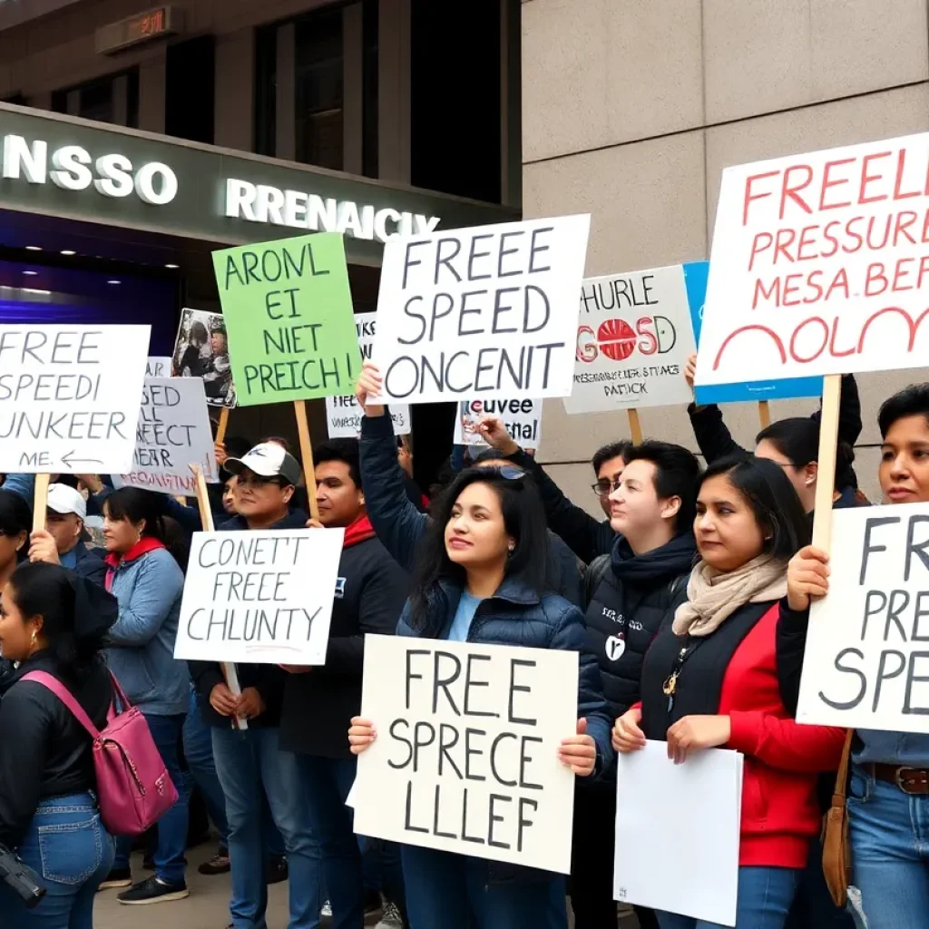 Protesters outside ABC protesting the suspension of Jimmy Kimmel Live