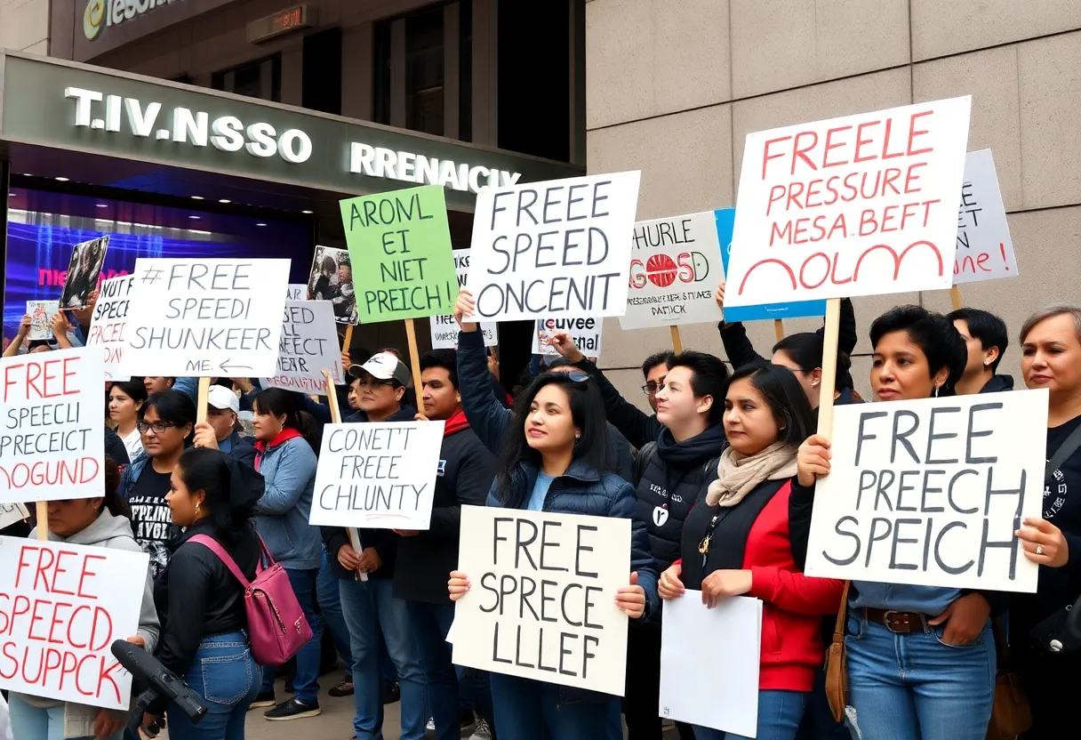 Protesters outside ABC protesting the suspension of Jimmy Kimmel Live