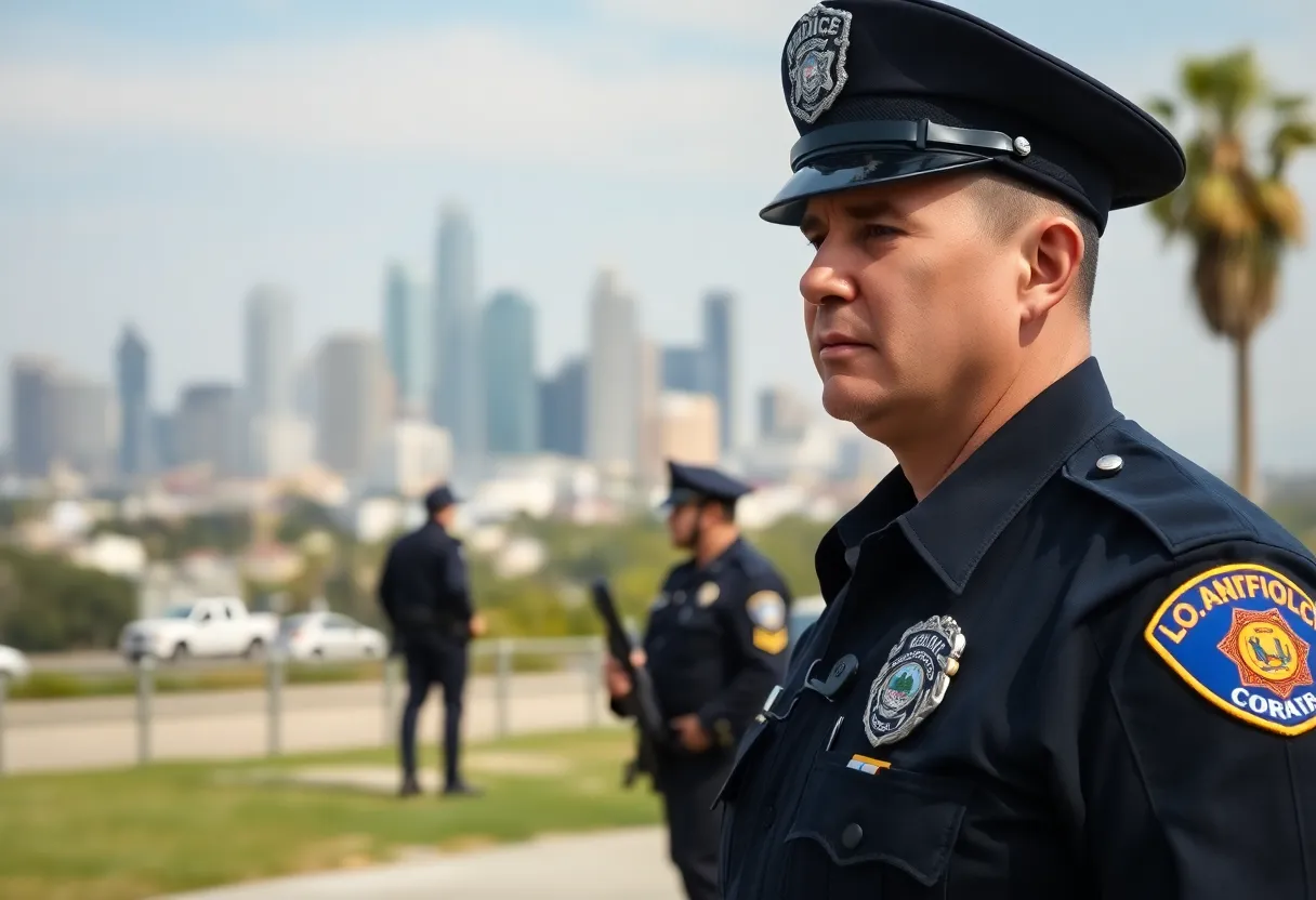 LAPD officer interacting with community members in Los Angeles