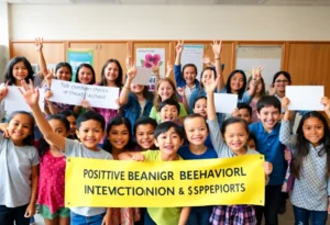 Students and teachers celebrating Positive Behavioral Supports in a school