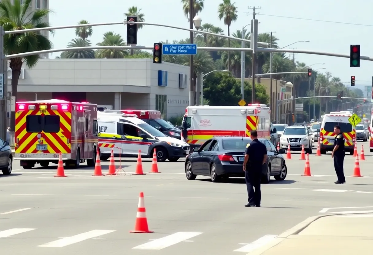 Emergency response vehicles at the scene of collisions in Los Angeles