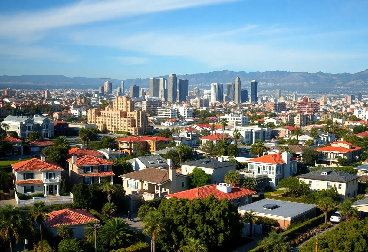 Aerial view of Los Angeles showcasing luxury homes and affordable housing.