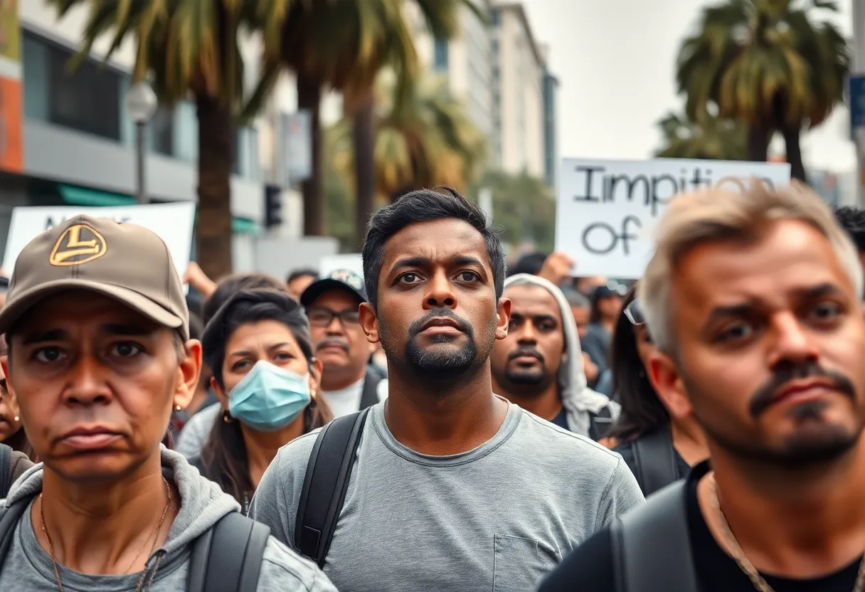 Crowd in Los Angeles showing concern over immigration enforcement actions.