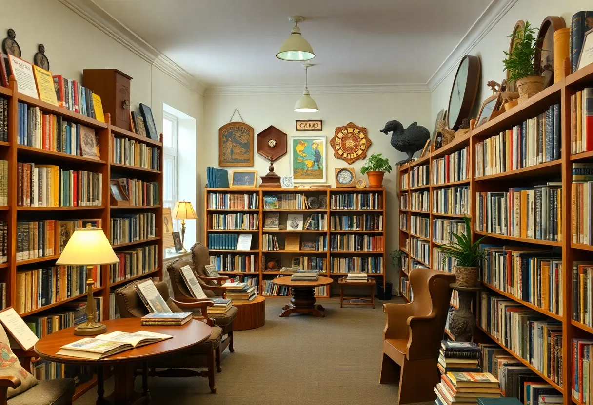 A library setting with books showcasing the literary arts and community support.