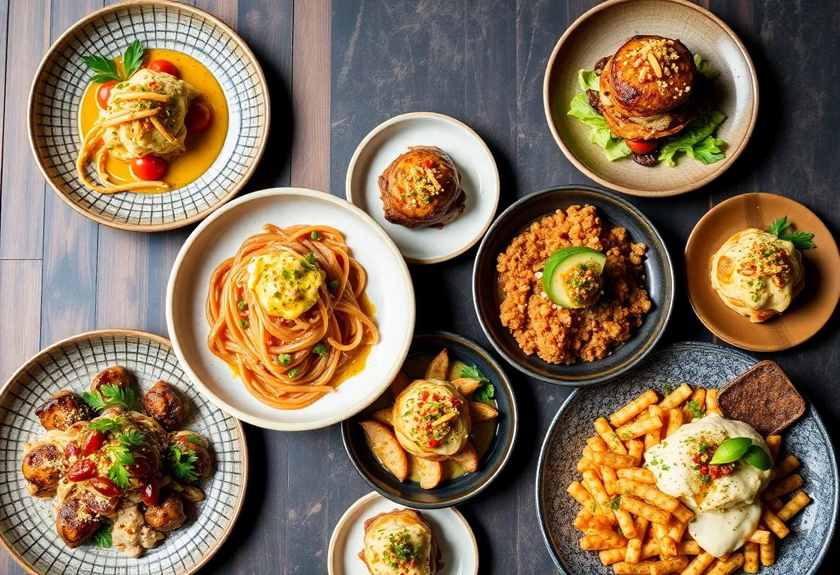 Diverse dishes from Kato, Holbox, and Providence restaurants in Los Angeles