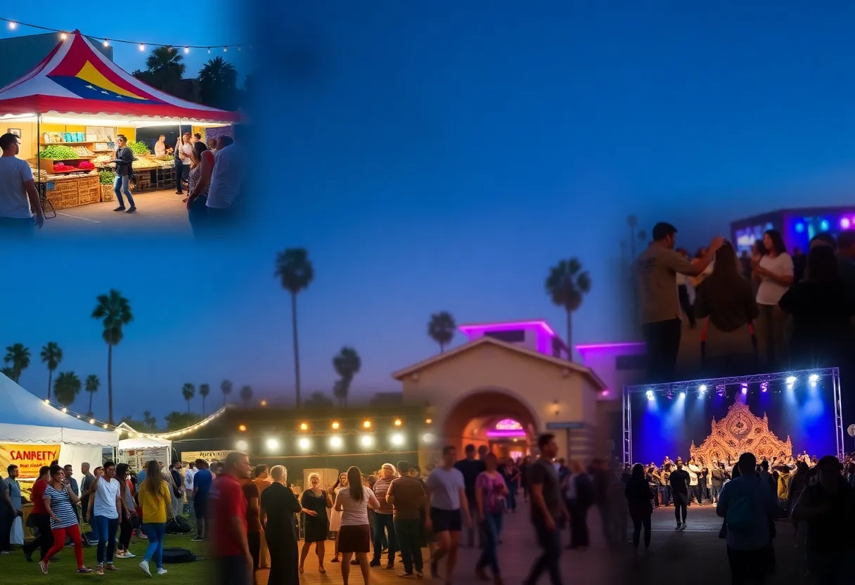 A colorful collage representing weekend events in Los Angeles.