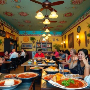 Interior of Moles La Tía restaurant with customers enjoying meals