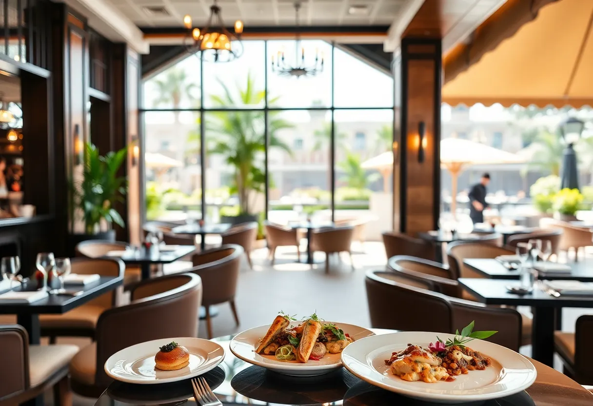 Interior of Monsieur Dior Restaurant with elegant decor and gourmet dishes