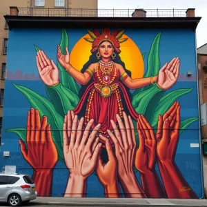 Three-story mural titled 'Nourishing the Community' by Robert Vargas at Project Angel Food