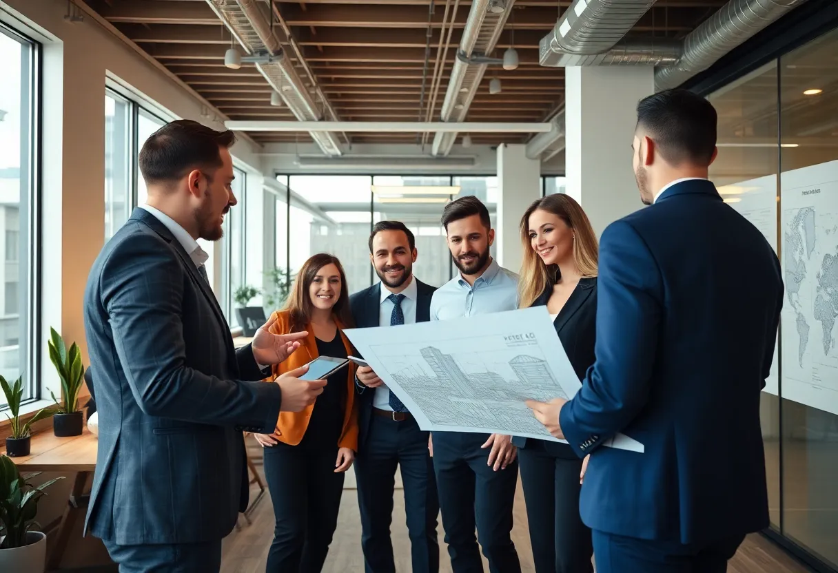 Team collaboration in a real estate office setting.