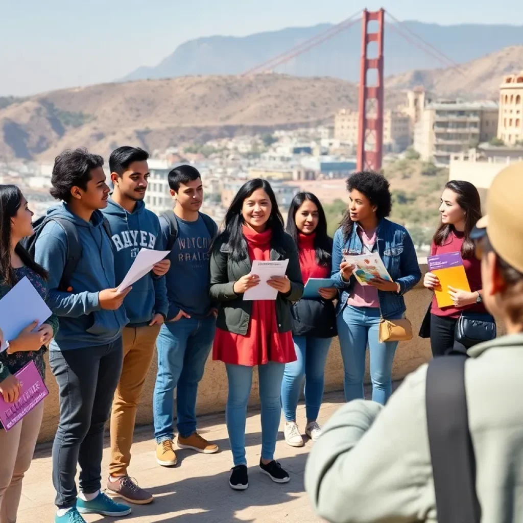 Group of students exploring social justice sites in California