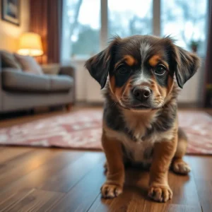 A small dog resting peacefully in a warm living room, representing the tragic case of animal cruelty.