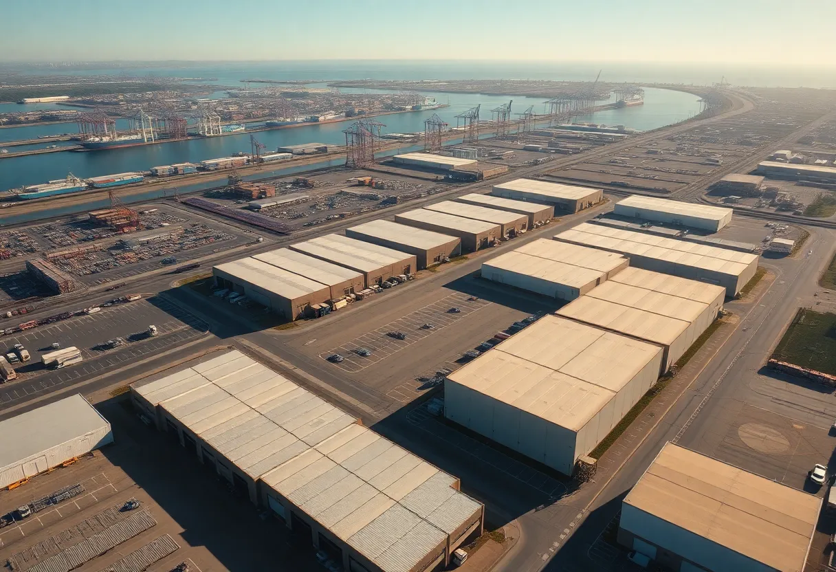 Aerial view of industrial warehouses in Southern California