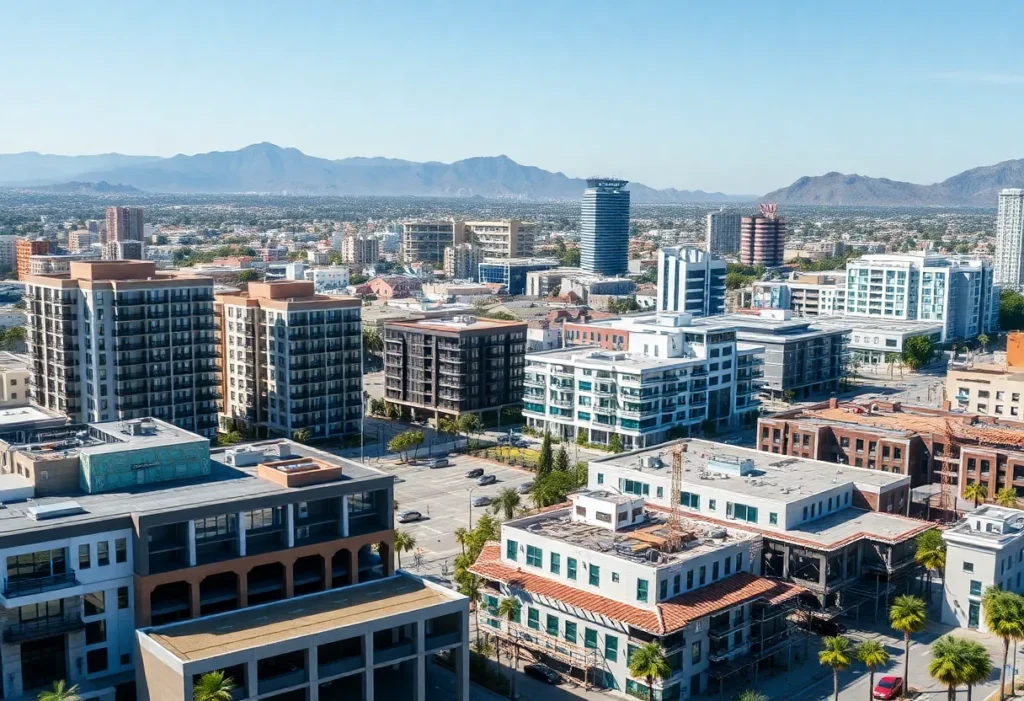 Urban landscape of Southern California with mixed-use properties