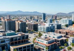 Urban landscape of Southern California with mixed-use properties