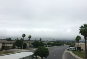 View of Southern California weather with cloudy skies and hints of rain.