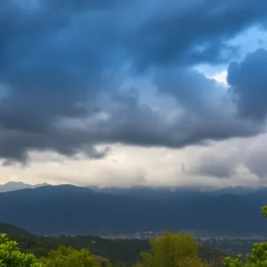 Gathering storm clouds over Southern California mountains
