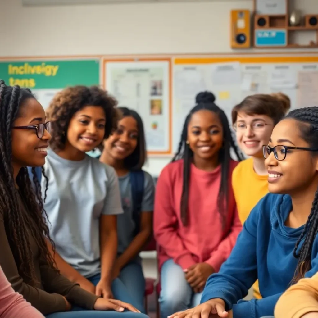 Students engaging in a classroom discussion about inclusivity and safety in education.