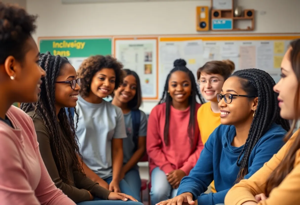 Students engaging in a classroom discussion about inclusivity and safety in education.