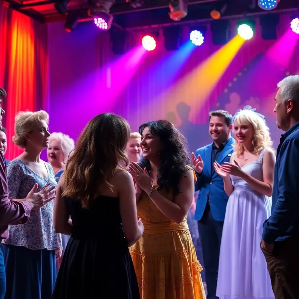 Scene from Tribes USA musical showcasing diverse characters in debate