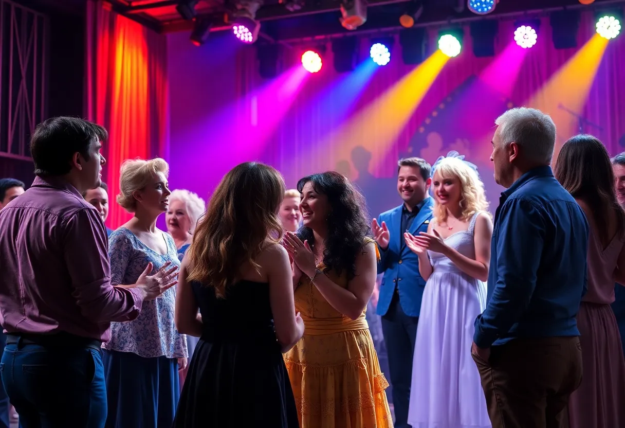 Scene from Tribes USA musical showcasing diverse characters in debate