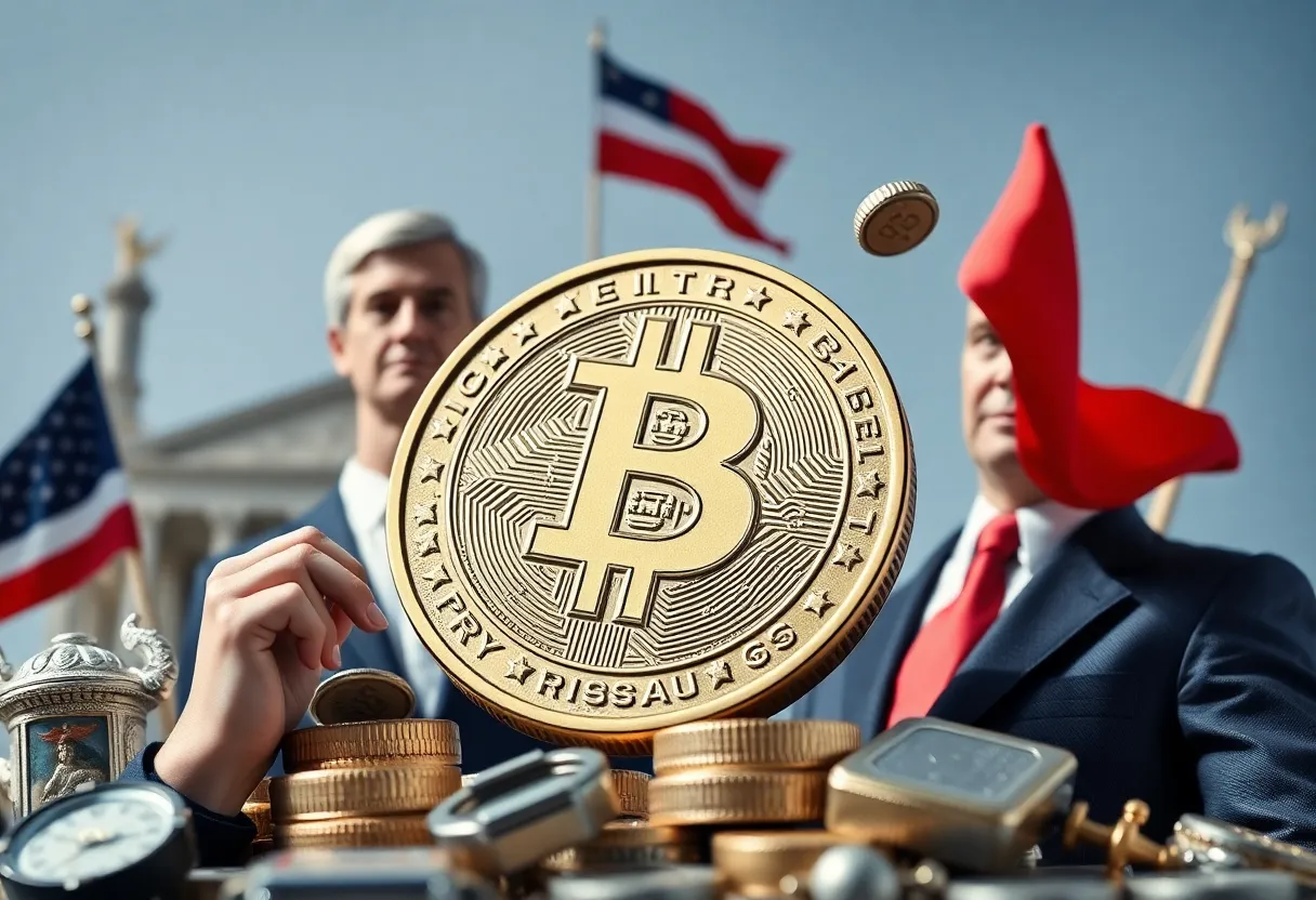 Concept art representing a satirical cryptocurrency addressing political corruption.