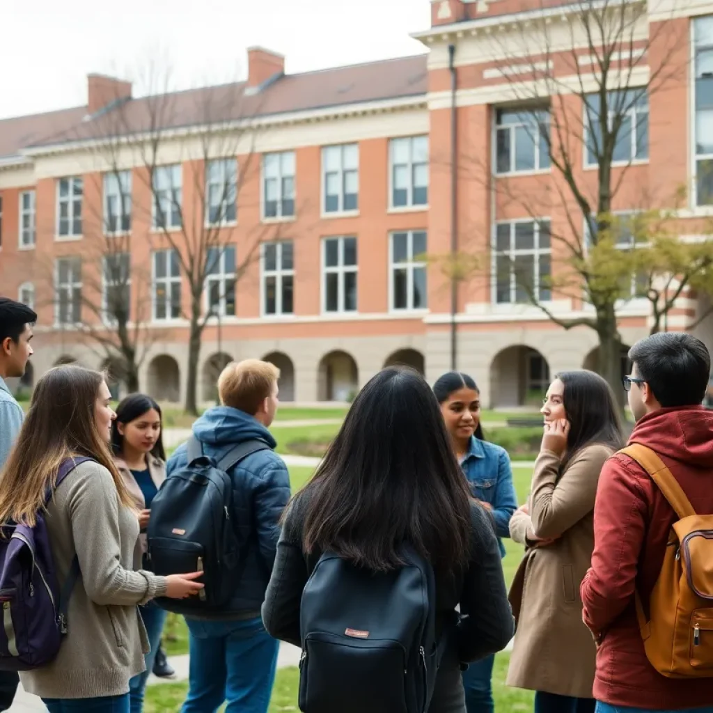 Students engaged in discussion on UCLA campus