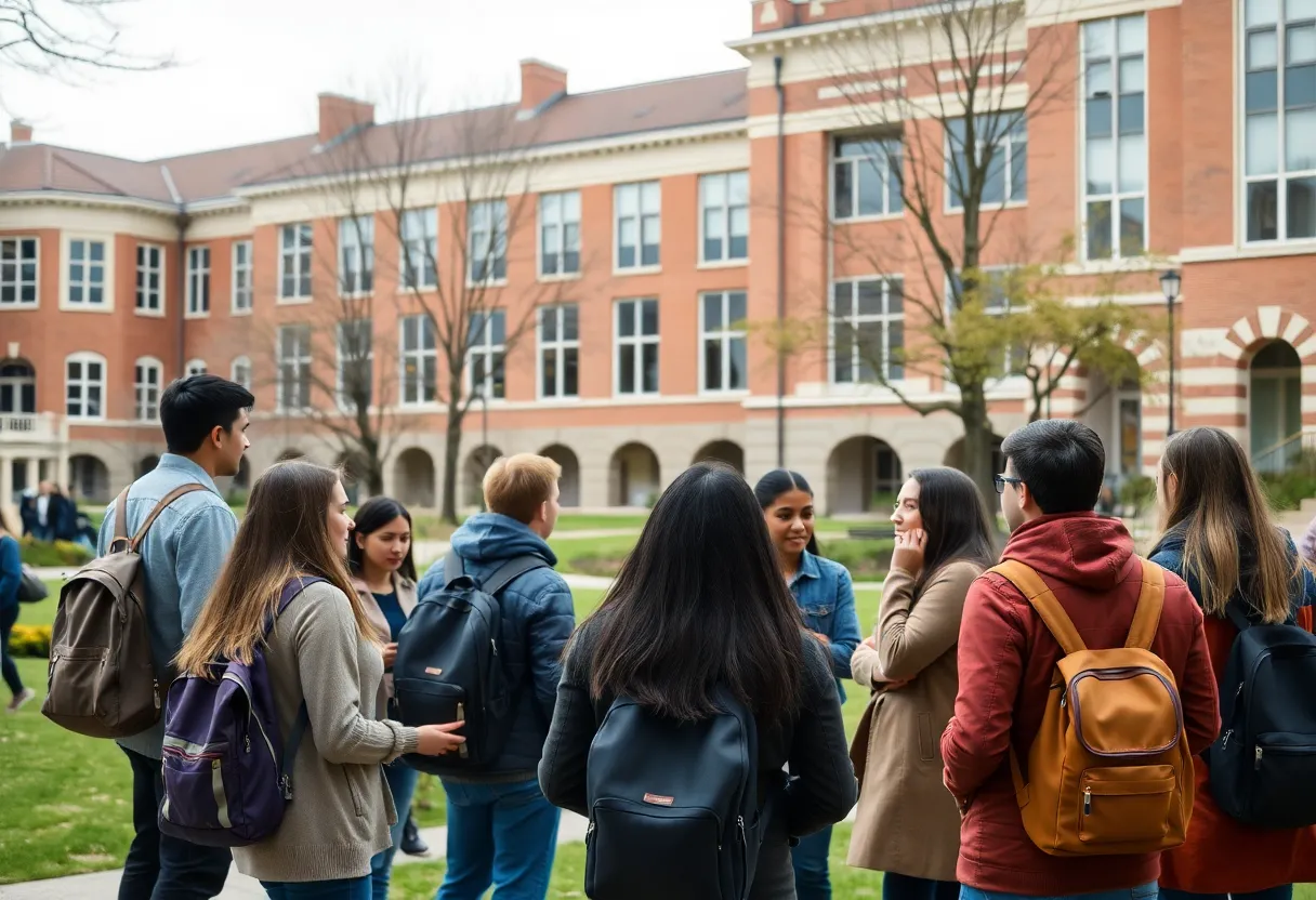 Students engaged in discussion on UCLA campus