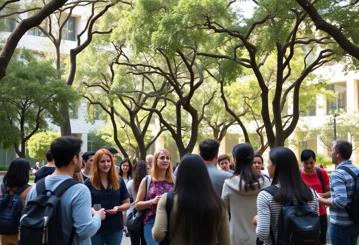Students at UCLA campus engaged in discussions about academic policies.