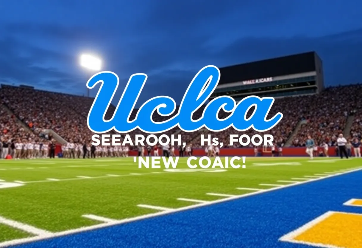 Image of UCLA football field with team logo