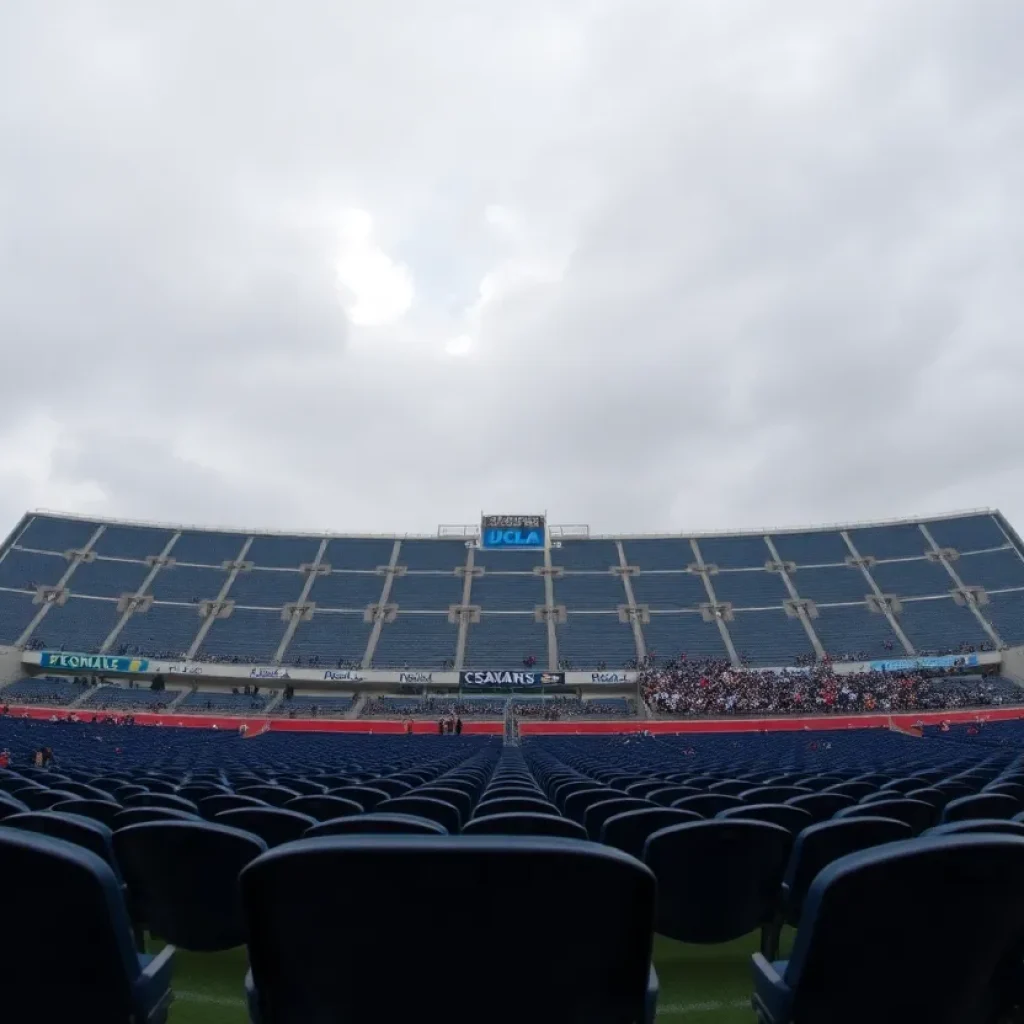 Empty UCLA football stadium during a game