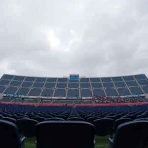 Empty UCLA football stadium during a game