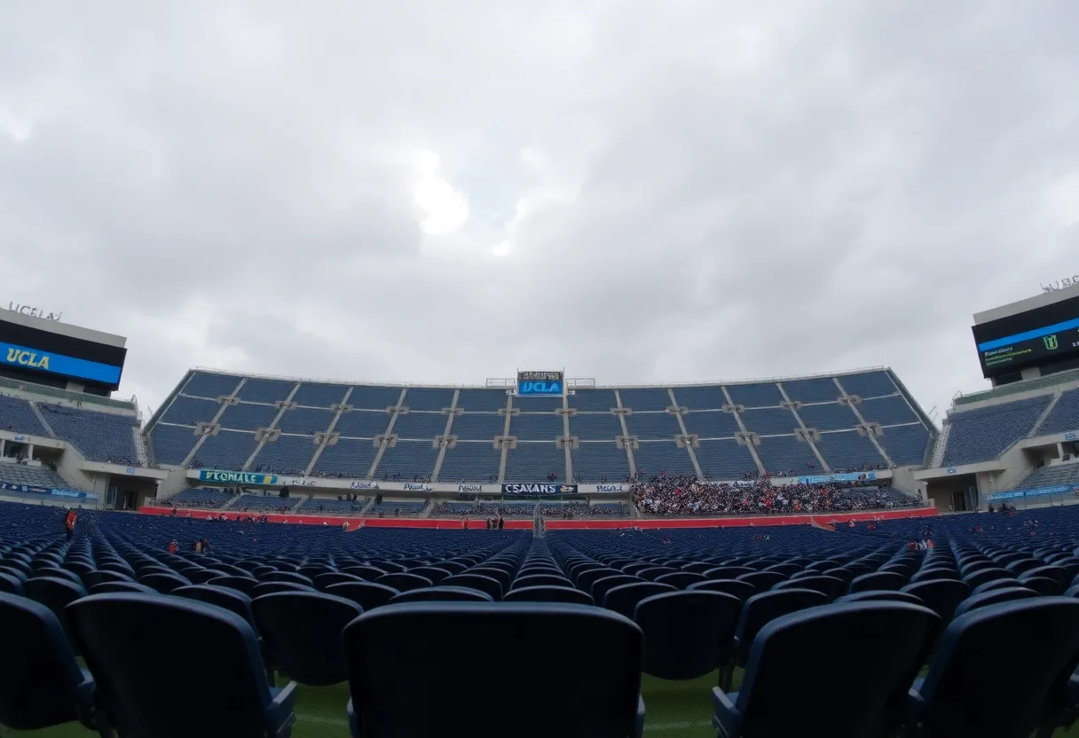 Empty UCLA football stadium during a game
