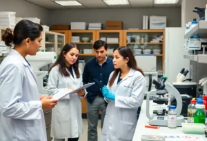 Researchers working in a UCLA laboratory