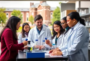 Researchers collaborating in a university lab at UCLA