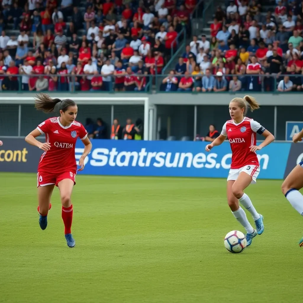 UCLA women's soccer team playing against Stanford in a match.