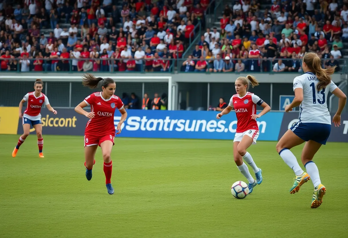 UCLA women's soccer team playing against Stanford in a match.