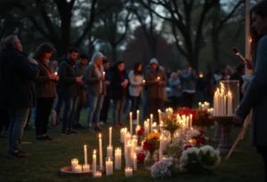 Community members gather for a vigil honoring a skateboarder