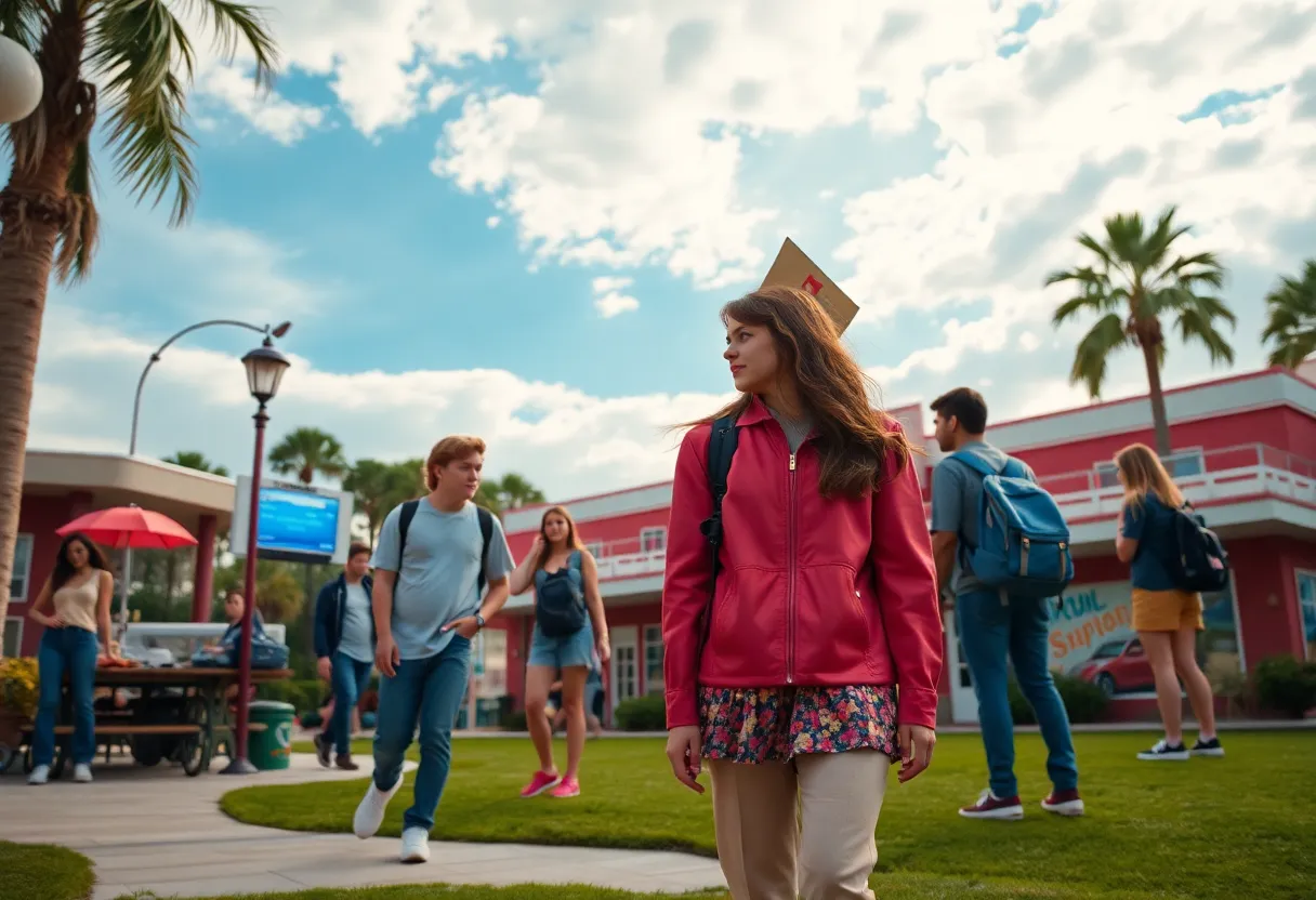 A nostalgic scene depicting high school life from Beverly Hills 90210.