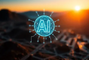 Illustration representing AI technology and regulation in California.