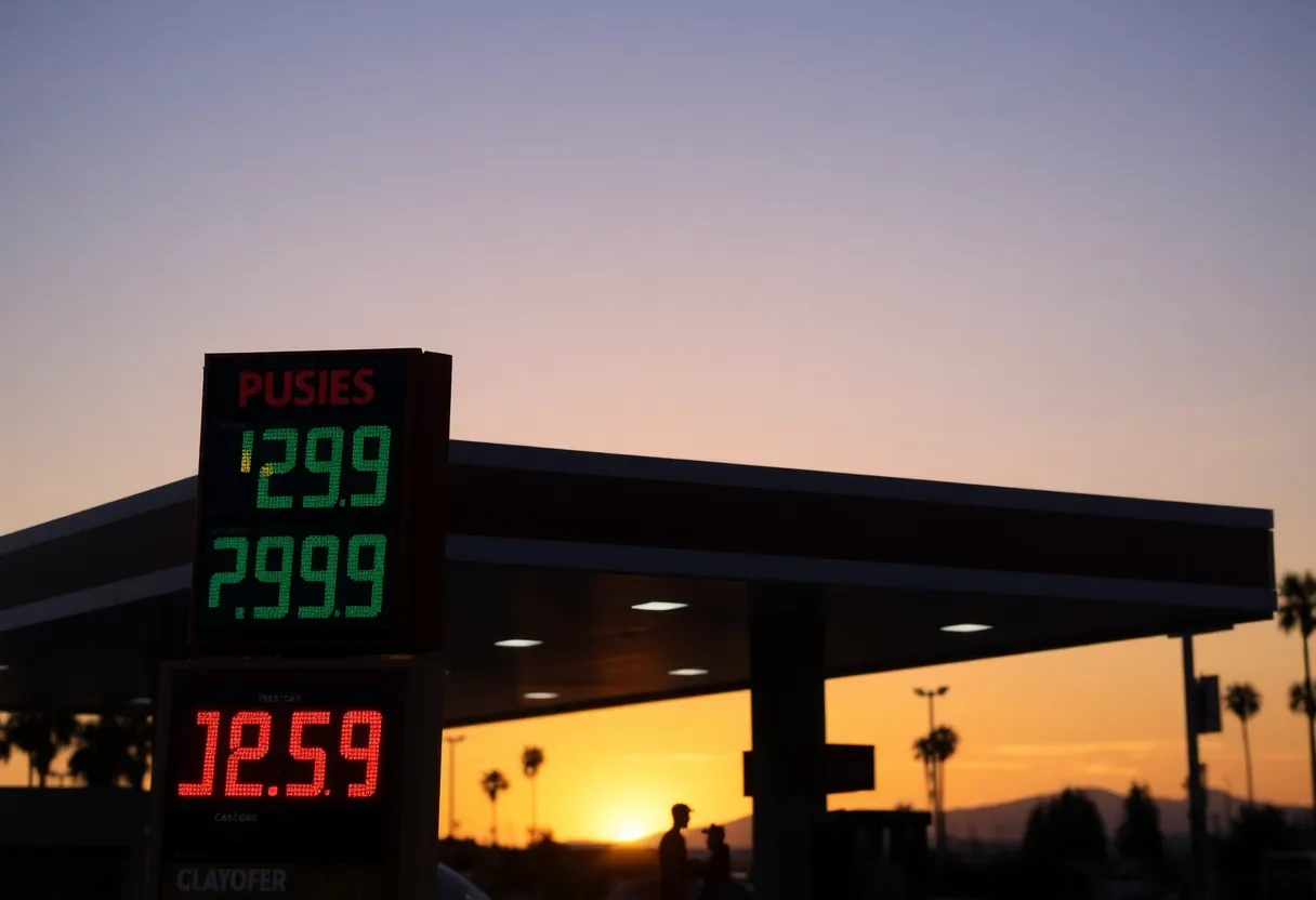 Gas station displaying rising gas prices in California