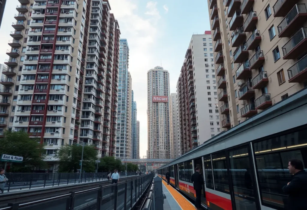Tall residential buildings near a subway station in California