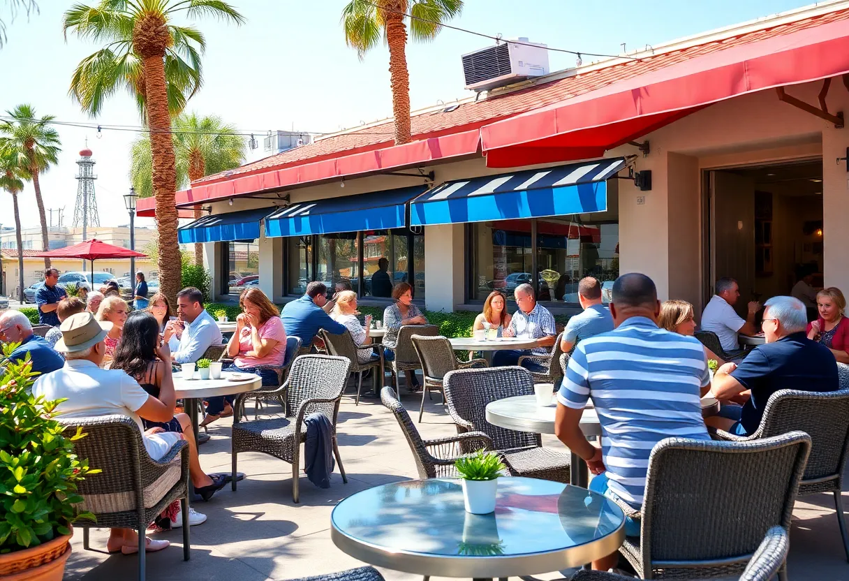 Outdoor dining scene in California restaurant