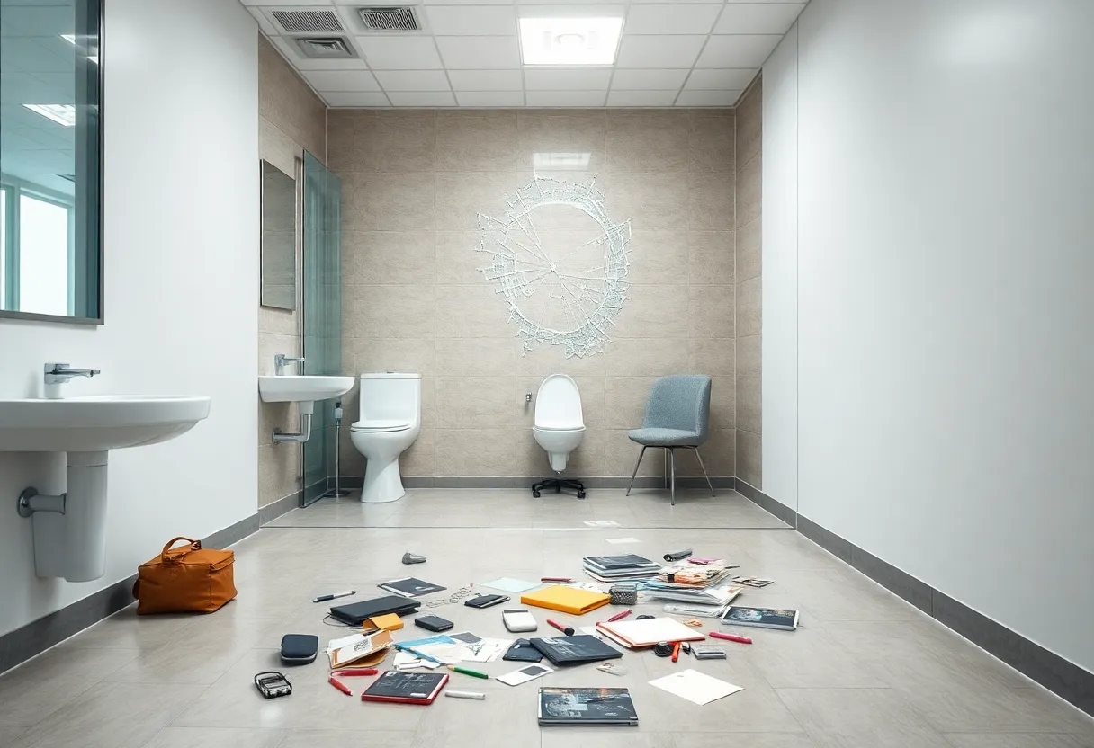 Image of a broken window in an office representing a burglary.