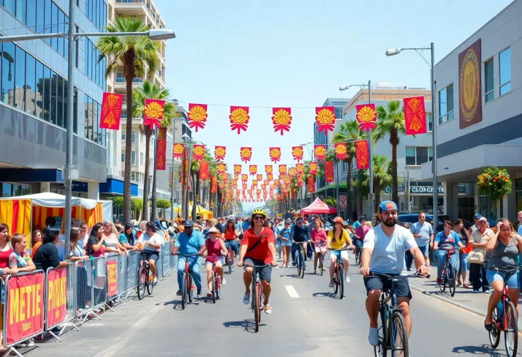 Participants enjoying the CicLAvia street festival in Los Angeles.