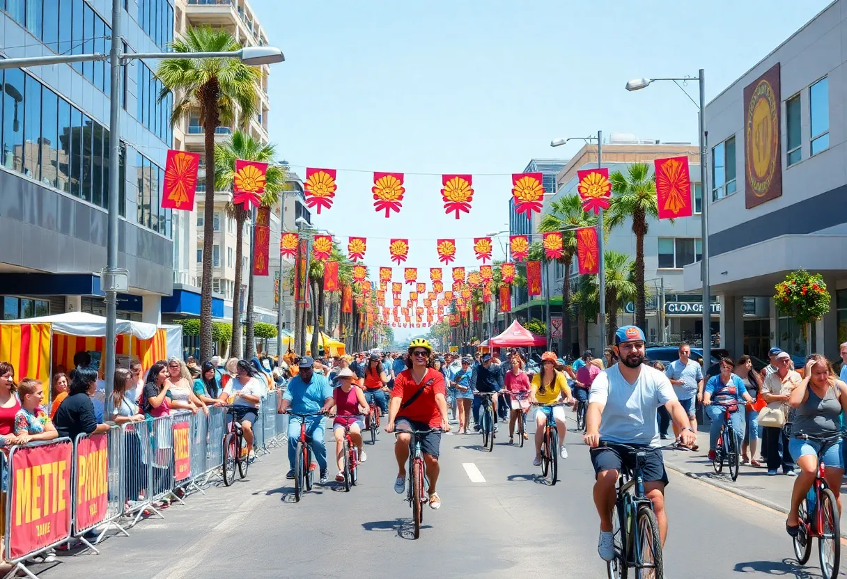 Participants enjoying the CicLAvia street festival in Los Angeles.