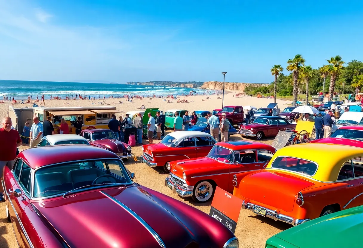 People enjoying the Cruisin’ 2 Freedom concert with classic cars at Redondo Beach.
