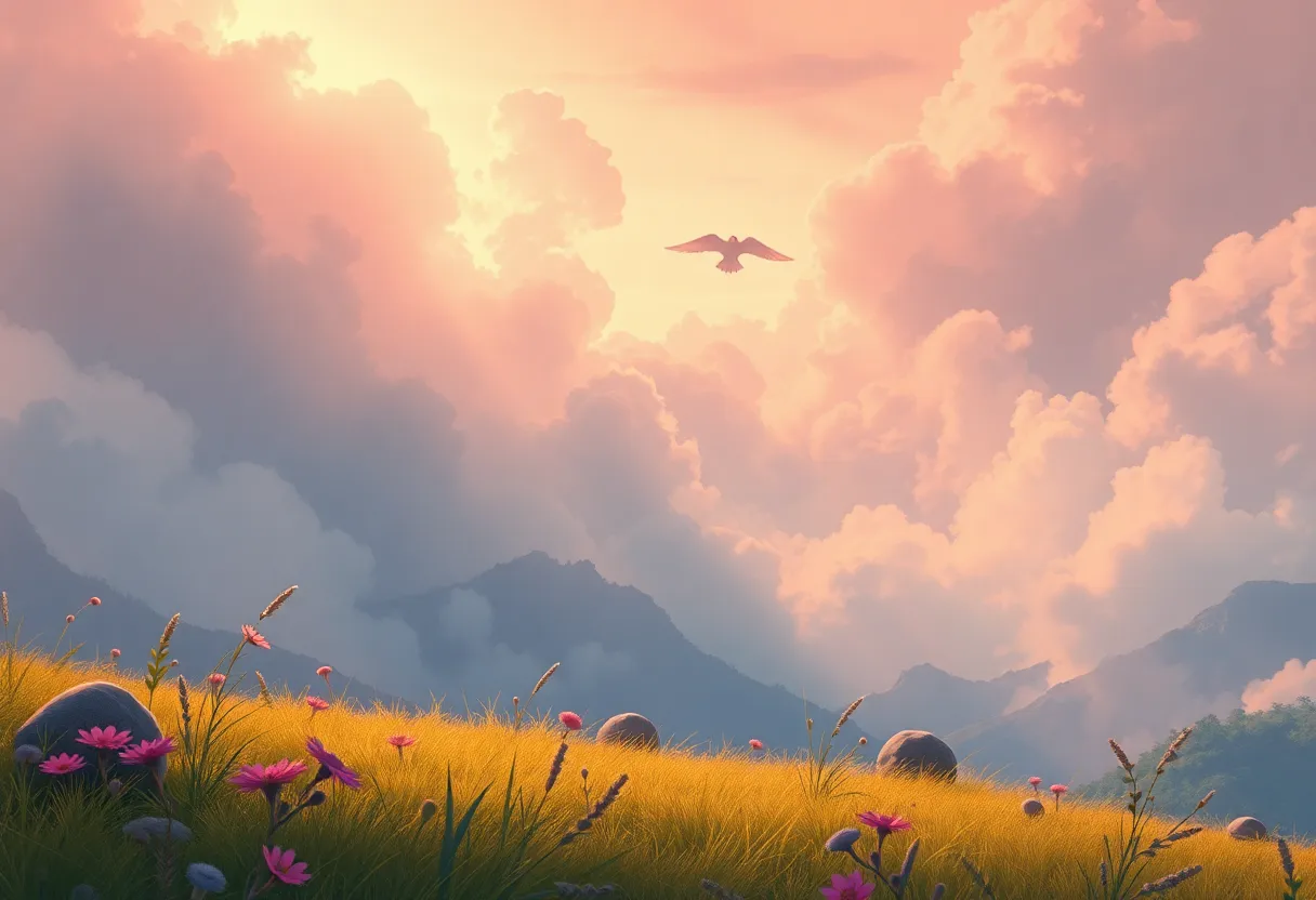 Dreamy animated landscape evoking emotion and mood
