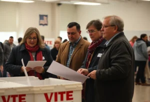 Federal election monitors observing a polling site